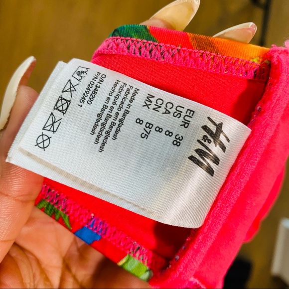 Hot Coral Pink Tropical Print 2 pc Bathing Suit 8 - Picture 12 of 14